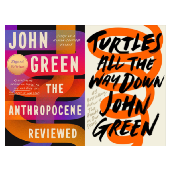 A signed copy of a John Green book (in English). You won't know which book you get but you'll get one of them!