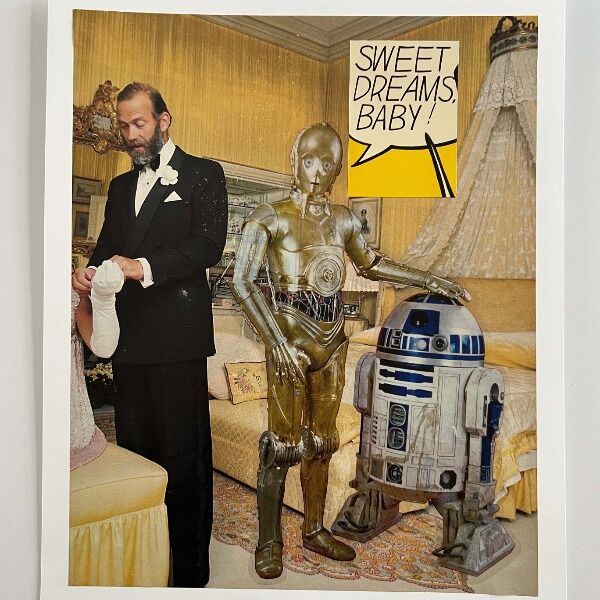 Who loves Star Wars? Sarah Urist Green created these original collages with Star Wars wall decals and images and text from vintage magazines. All approximately 11 x 13 in.