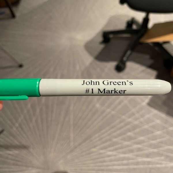 Several years ago, Sharpie sent John 75 green Sharpies labeled "John Green's #1 Marker," he has now used these sharpies to sign copies of the TAR book and he would like to send them to good homes. Several years ago, Sharpie sent John 75 green Sharpies labeled "John Green's #1 Marker," he has now used these sharpies to sign copies of the TAR book and he would like to send them to good homes.