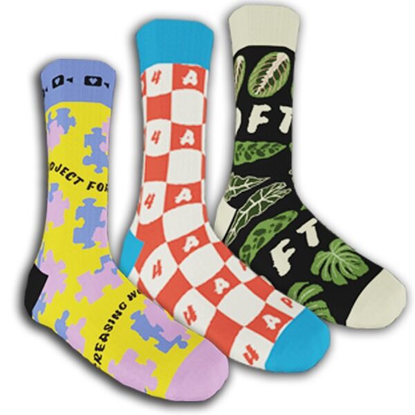 Three pairs of super awesome, super high-quality socks designed by Rachel Calderon Navarro, featuring fun P4A and Nerdfighteria inspired designs. Three pairs of super awesome, super high-quality socks designed by Rachel Calderon Navarro, featuring fun P4A and Nerdfighteria inspired designs.