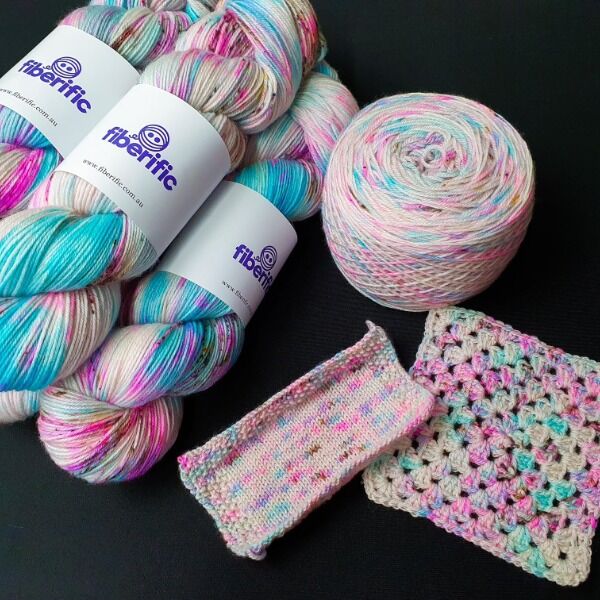 Hand-dyed yarn by Fiberific, in the P4A exclusive design: "Unicorn Toots!" Each skein is approx 390m or 100g, enough to make a pair of socks, a neck warmer, or a hat! Hand-dyed yarn by Fiberific, in the P4A exclusive design: "Unicorn Toots!" Each skein is approx 390m or 100g, enough to make a pair of socks, a neck warmer, or a hat!