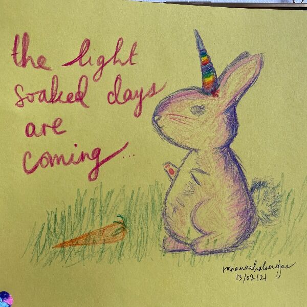 A print of the self-care bunny Rosianna drew on the livestream. A print of the self-care bunny Rosianna drew on the livestream.
